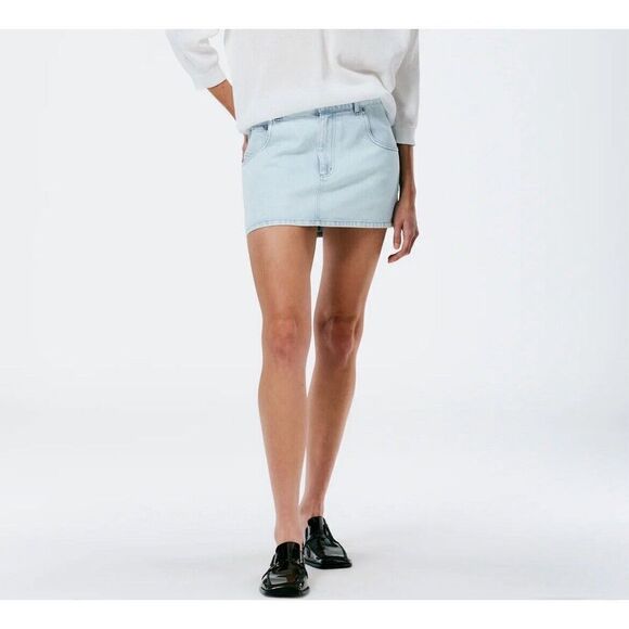 TIBI Skirt Womens 27 Bleached Denim Mini Large Pocket Cotton Stretch - Picture 1 of 10